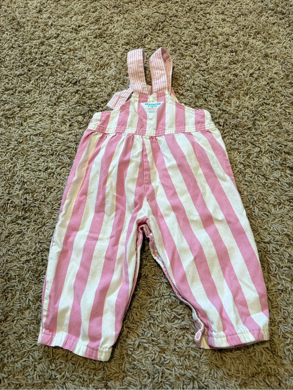 Vintage 90s Y2K OshKosh B'gosh Pink & White Striped Overalls size 12 months
